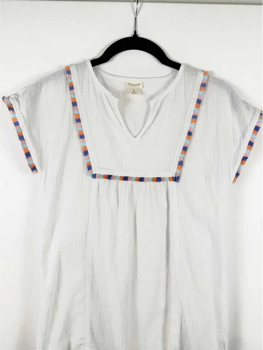 Crewcuts Girls White Fringe Gauze Swim Coverup Tunic Multicolored Trim Sz Medium